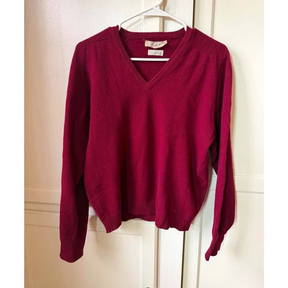 Ballochit by Alan Paine Unisex S Burgundy 100% Wool Knit V-Neck Sweater